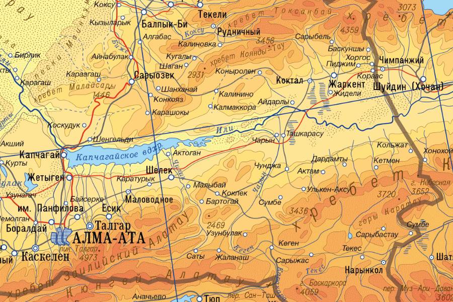 Карта алматинской области с районами и деревнями подробная